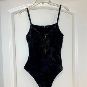 Edgy dark wash bodysuit